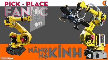 robot gắp kính fanuc, robot nâng hạ kính Hogitech